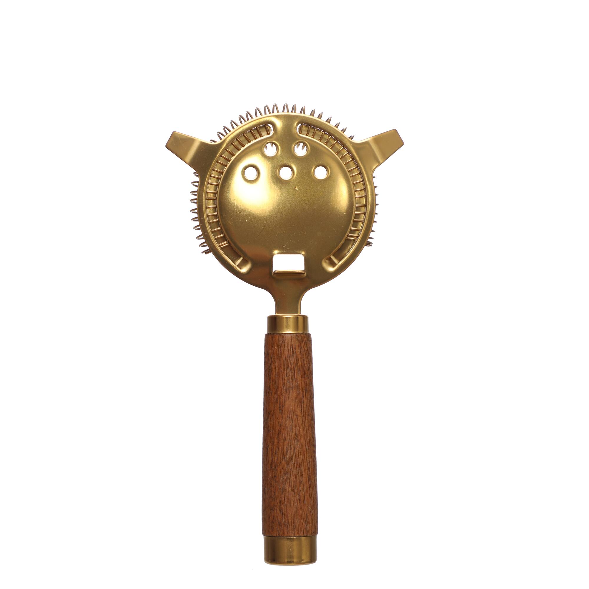 7.75" Gold Metal & Wood Cocktail Strainer by Ashland®
